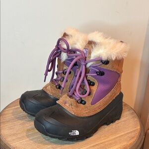 The North Face Kids Brown and Purple Fur-Trim Snow Boots